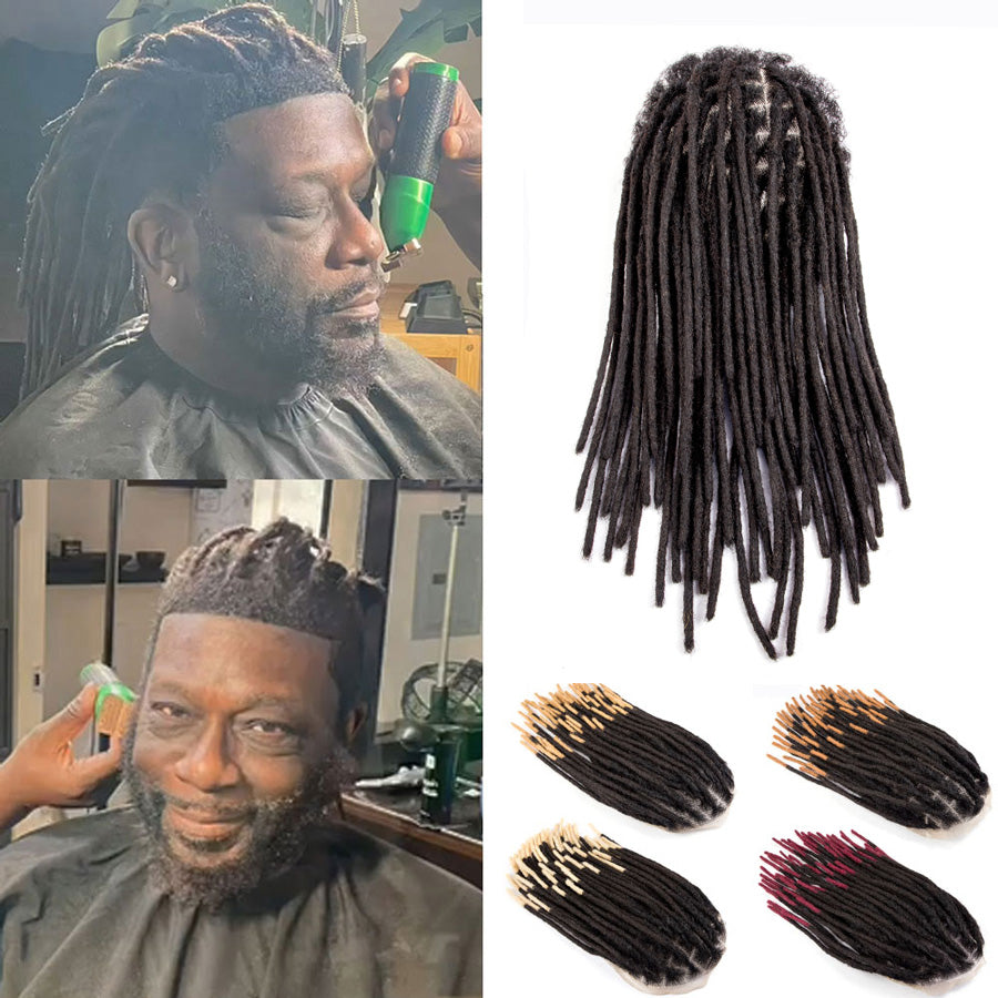 Afro Dreadlocks Toupee Afro locs Base Unit For Black Men 100% Human Hair Weave Hair Unit 8x10inch with Transparent Lace