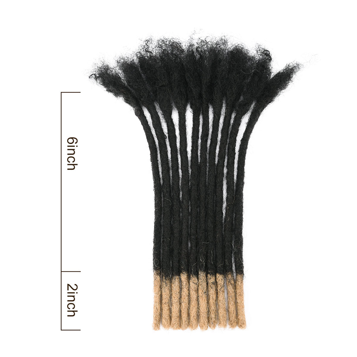 T1B/27 natural black to honey blonde human hair dreadlocks, handmade locs, 6" black, 2" tip. T1B/27 honey blonde tips, handmade, 0.4-0.8cm thick.