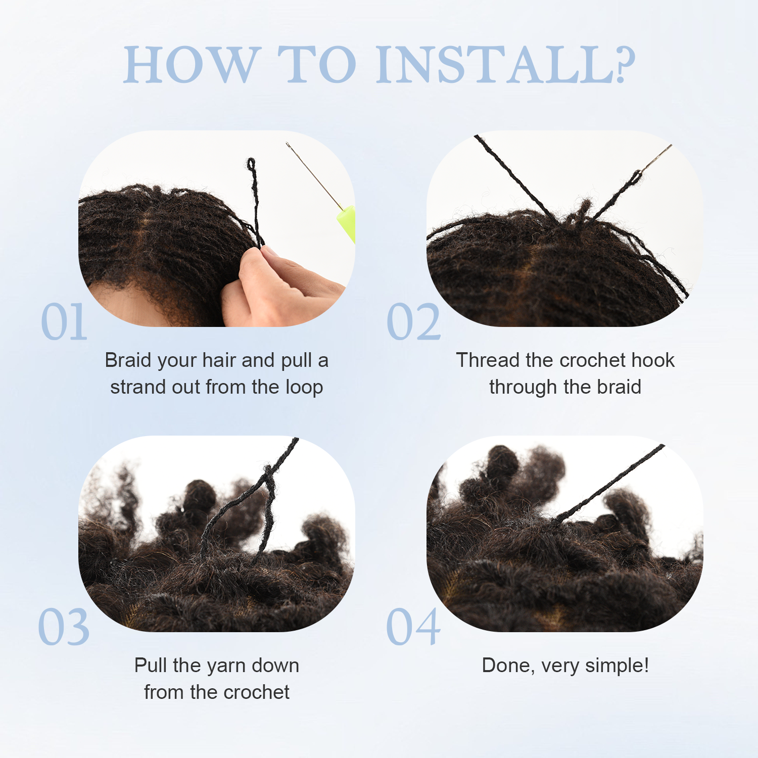 Pre-Looped Interlocking Sisterlocks Curly Tips 100％ Real Micro Locs Extensions Human Hair, Full Handmade Natural Black
