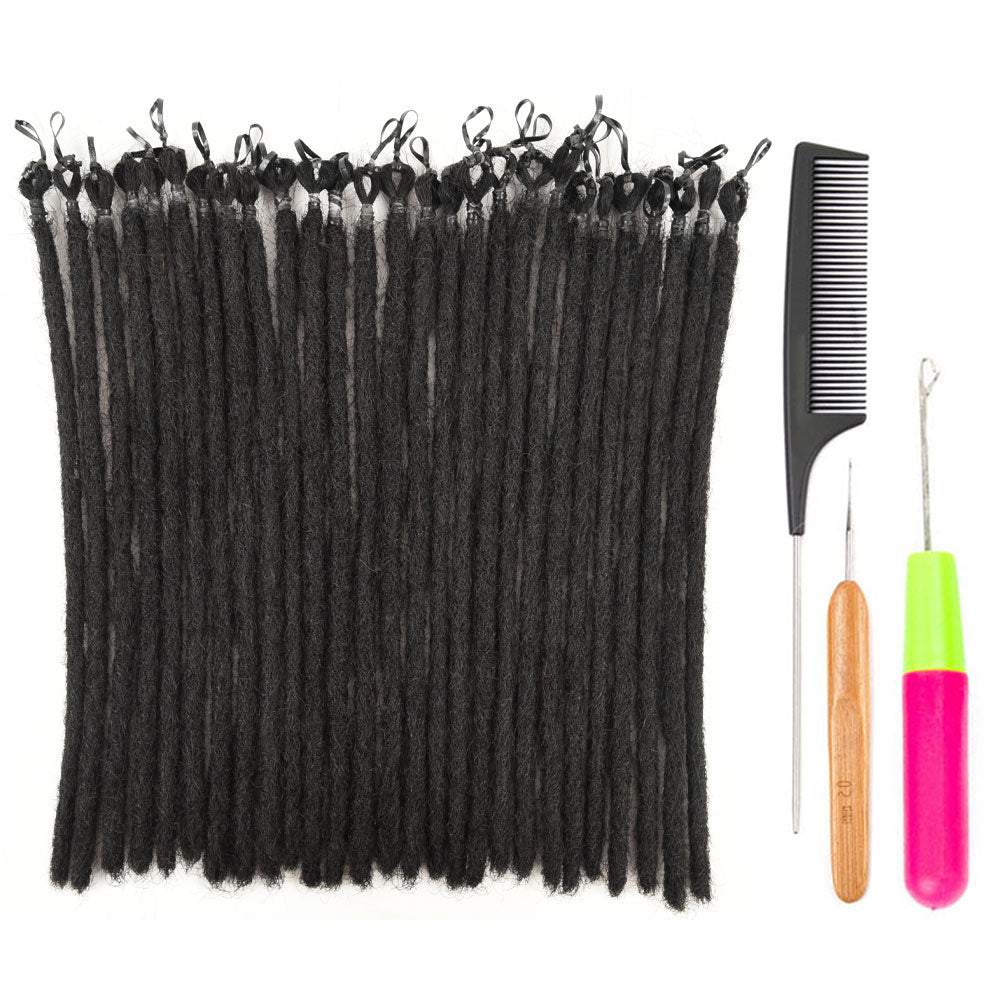 Pre-Looped Dreadlocks Extensions Human Hair For Men and Women Natural Black