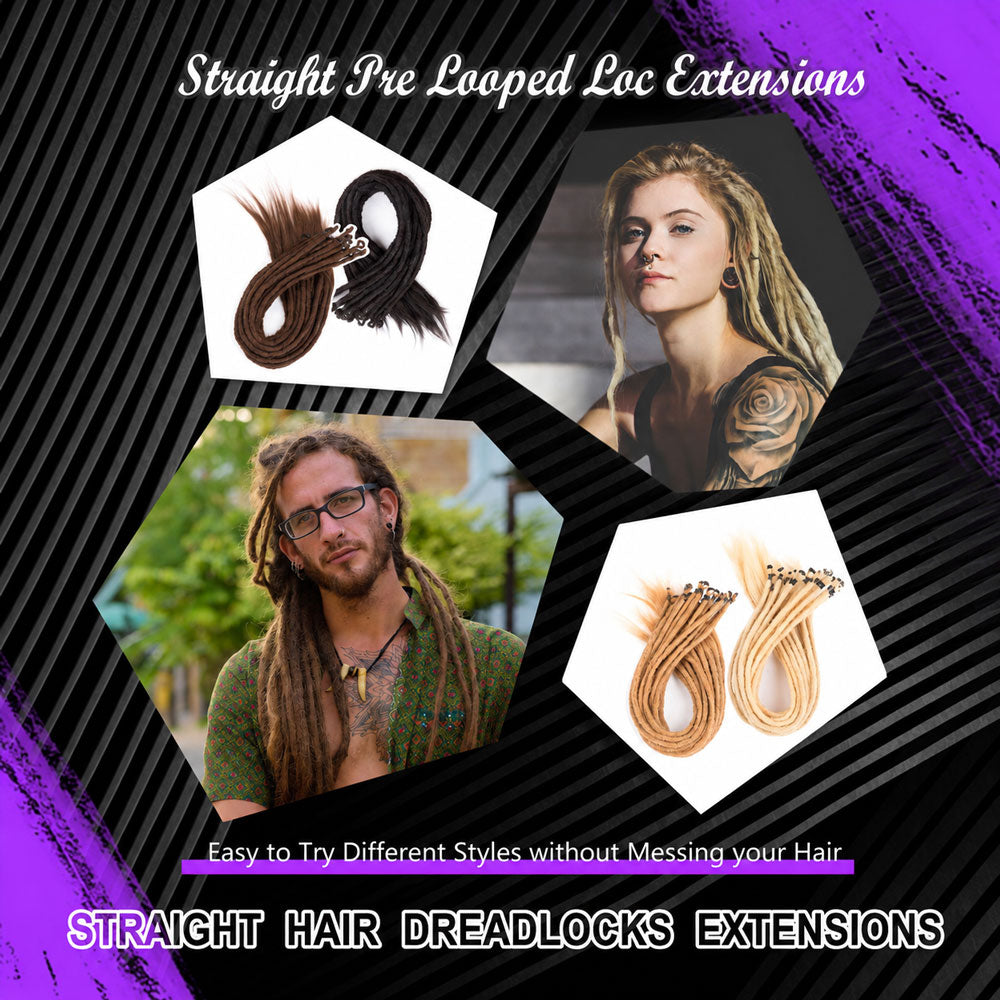 Pre-Looped Straight Human Hair Dreadlocks Extensions Single Ended Handmade Locs For Men and Women 0.6cm Thickness