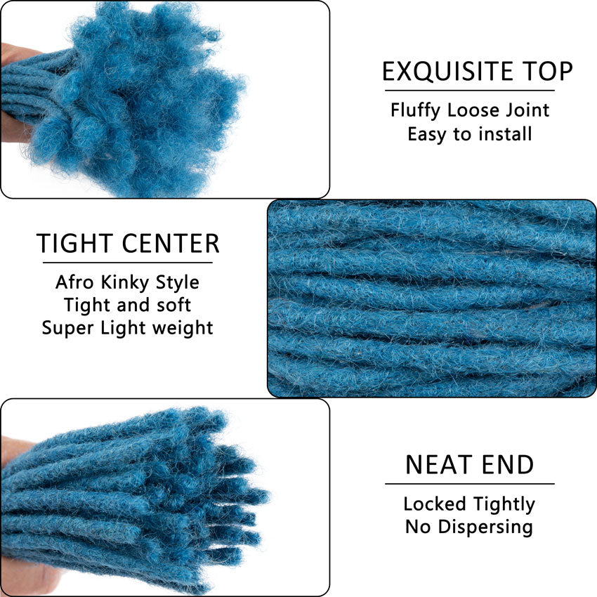 #Bleu Dreads Extensions de cheveux humains Dreadlocks 8 pouces Locs cheveux 0,6 cm