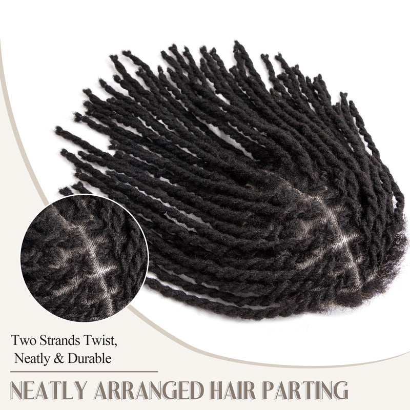 Deux brins Twist Dreadlocks Toupee Afro Retwisting Locs Unité de base pour hommes noirs 100 % cheveux humains Weave Hair Unit 8 x 10 pouces avec dentelle transparente