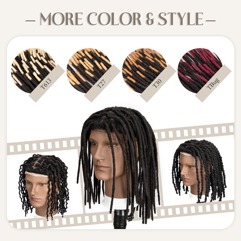 Afro Dreadlocks Toupee Afro locs Base Unit For Black Men 100% Human Hair Weave Hair Unit 8x10inch with Transparent Lace