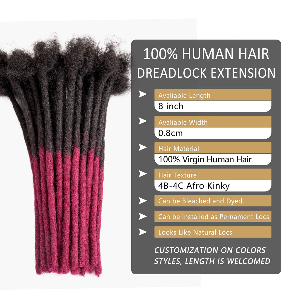 Extensions de cheveux humains couleur bordeaux ombré # T1B/Bug, dreadlocks, Locs faits à la main, épaisseur de 0.8cm