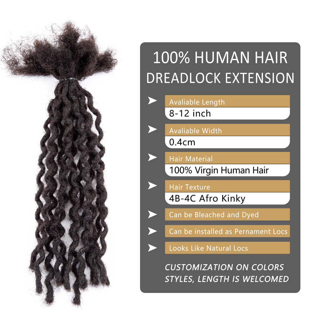Curly Wavy Dreadlocks Extensions Afro Human Hair Permanent Locs 0.4cm Thickness Loc Braid Out
