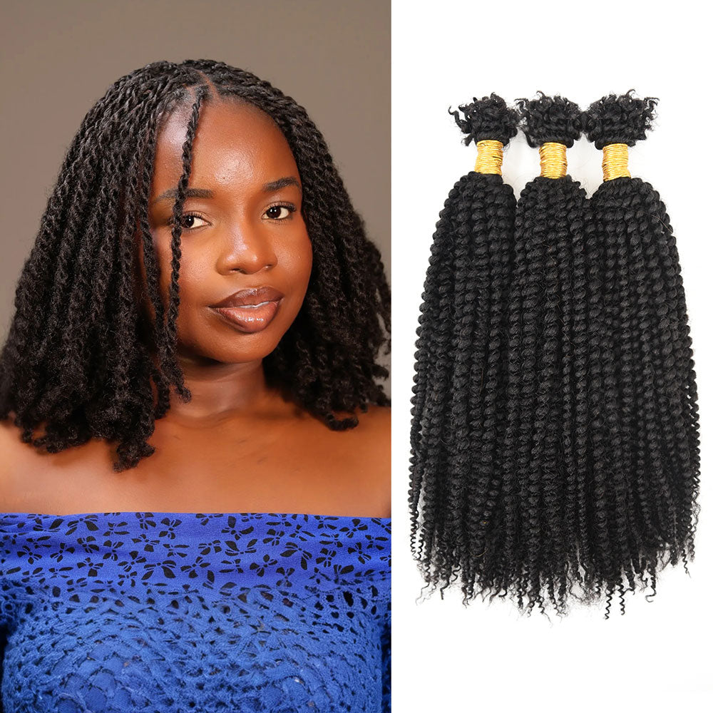 Afro Kinky V Bulk Human Hair For Twist Crochet Braiding Hair 12-20 Inch Natural Black