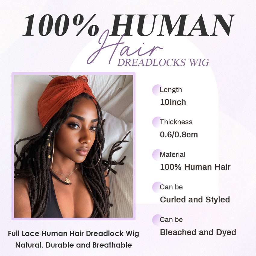 Human Hair Dreadlocks Full Lace Wig 12 inches