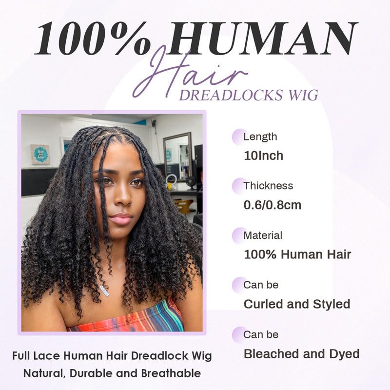 Perruque 100% Afro Human Hair Dreadlocks avec perruque Full Lace Locs pour femmes noires