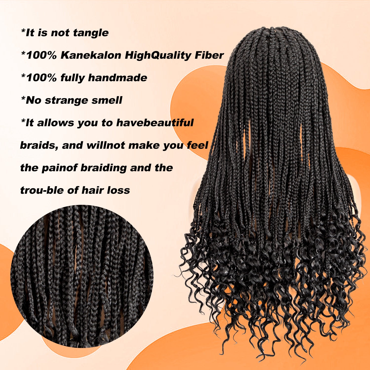 28 Inch 13x6 Lace Braided Wig with Boho Curly Ends, Square Knotless Box Braid Wig for Black Women,Synthetic Braided Curly Braids Wig with Baby Hair