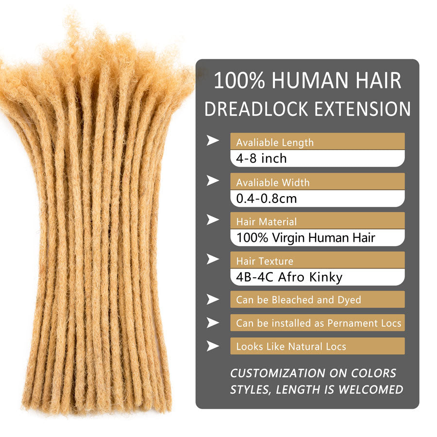 #27 Honey Blonde Human Hair Dreadlocks Extensions  Handmade Locs For Men and Women 0.4cm-0.8cm Thickness