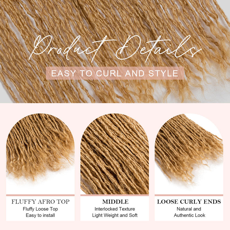 #27 honey blonde handmade Sisterlocks micro locs extensions: fluffy top, interlocked middle, curly ends. #27 interlocking sisterlocks extensions: fluffy afro top, interlocked middle, loose curly ends. Easy to curl.