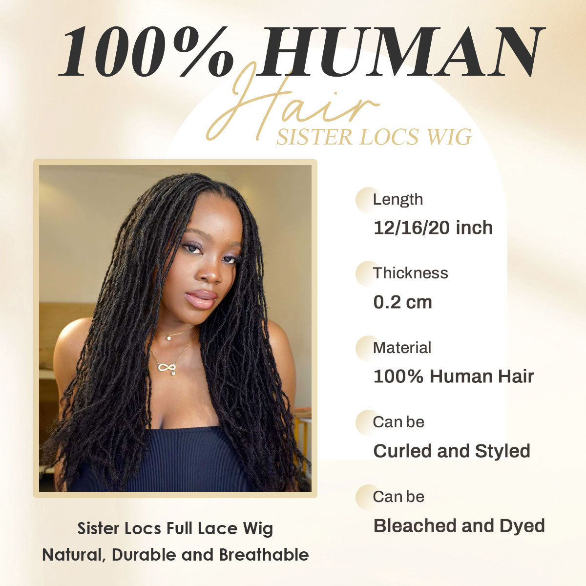 Sister Locs Full Lace Wig, 100% Human Hair, natural look and feel.