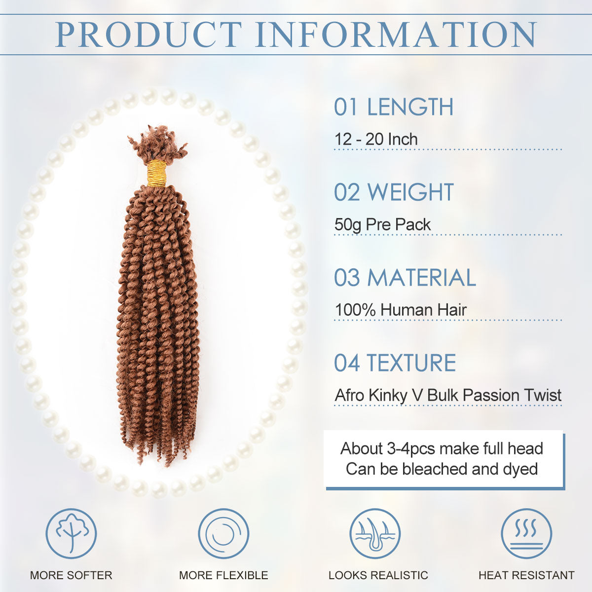 #30 Afro Kinky V Bulk Human Hair For Twist Crochet Braiding Hair 12-20 Inch