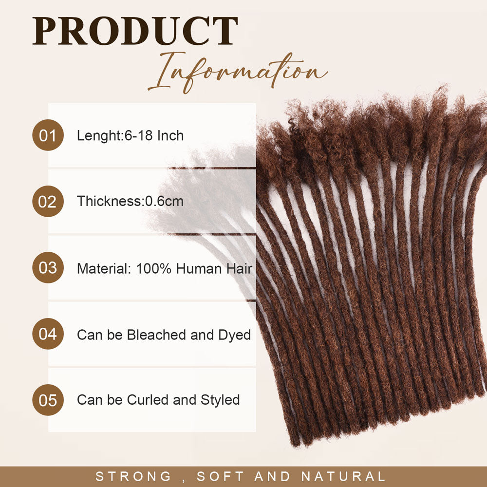 #4 Dark Brown Soft Locs 100％ Human Hair Loc Extensions for Black Men and Women, Lightweight