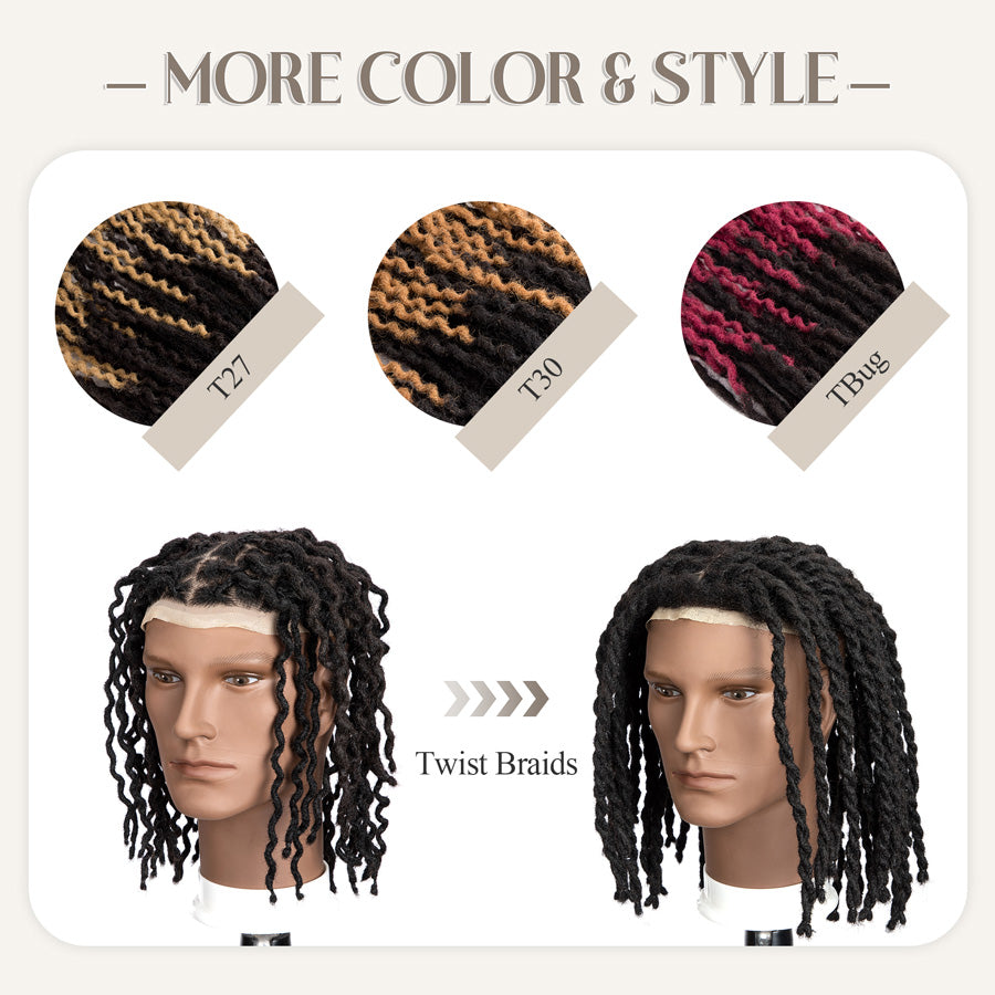 Deux brins Twist Dreadlocks Toupee Afro Retwisting Locs Unité de base pour hommes noirs 100 % cheveux humains Weave Hair Unit 8 x 10 pouces avec dentelle transparente