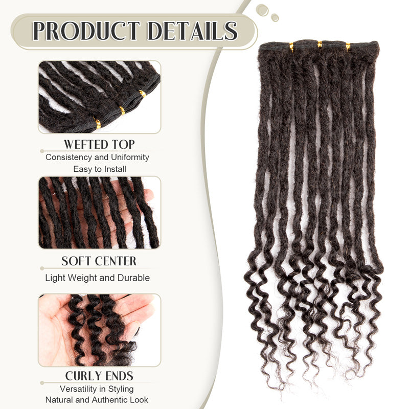 Weft Human Hair Dreadlocks Extensions Freego Curly Ends Handmade Permanent Dreads Locs Hair Extensions For Men and Women