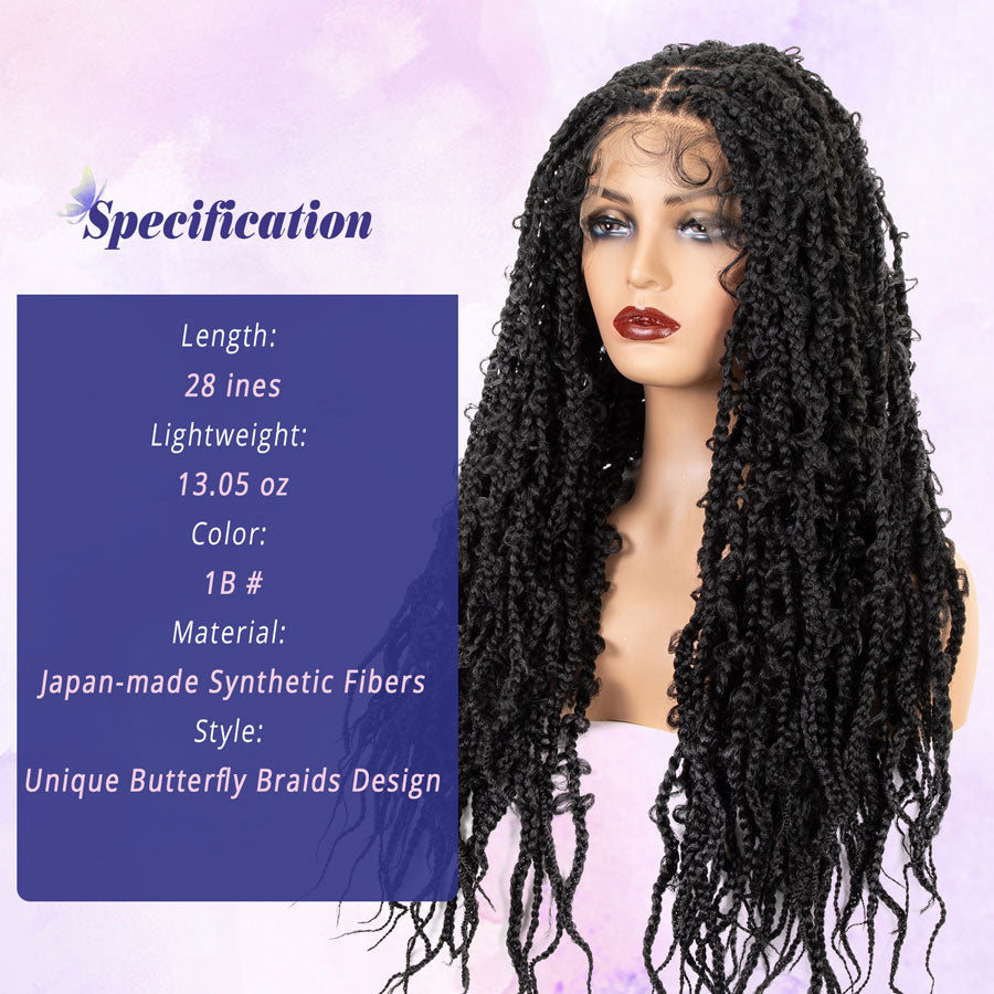 28 Inch 13x3 Lace Braided Wigs, Square Knotless Box Braid Wig for Black Women, Synthetic Butterfly Box Braids Wig with Baby Hair
