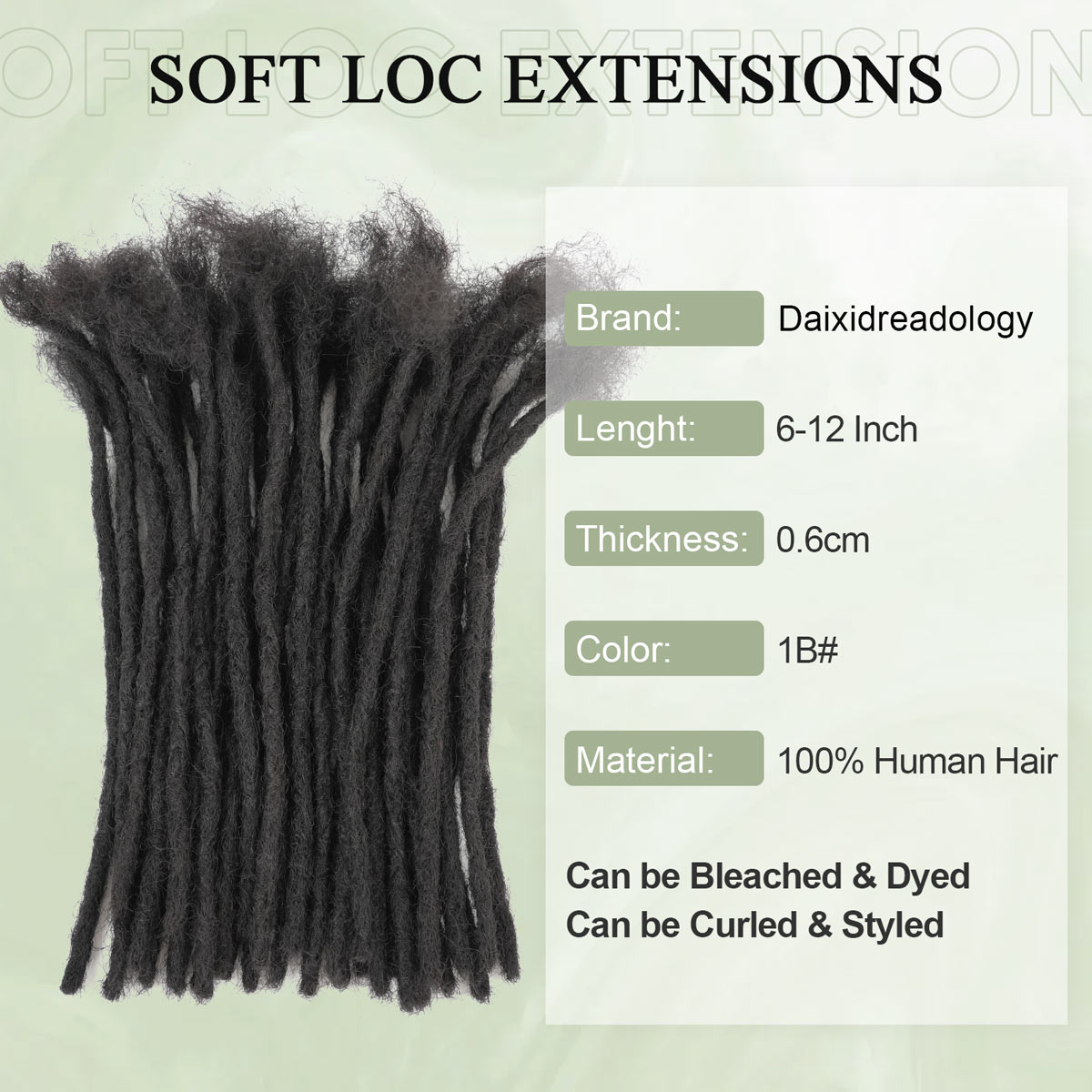 0.6cm Soft Locs 100％ Human Hair Loc Extensions for Black Men and Women, Lightweight, Natural Black