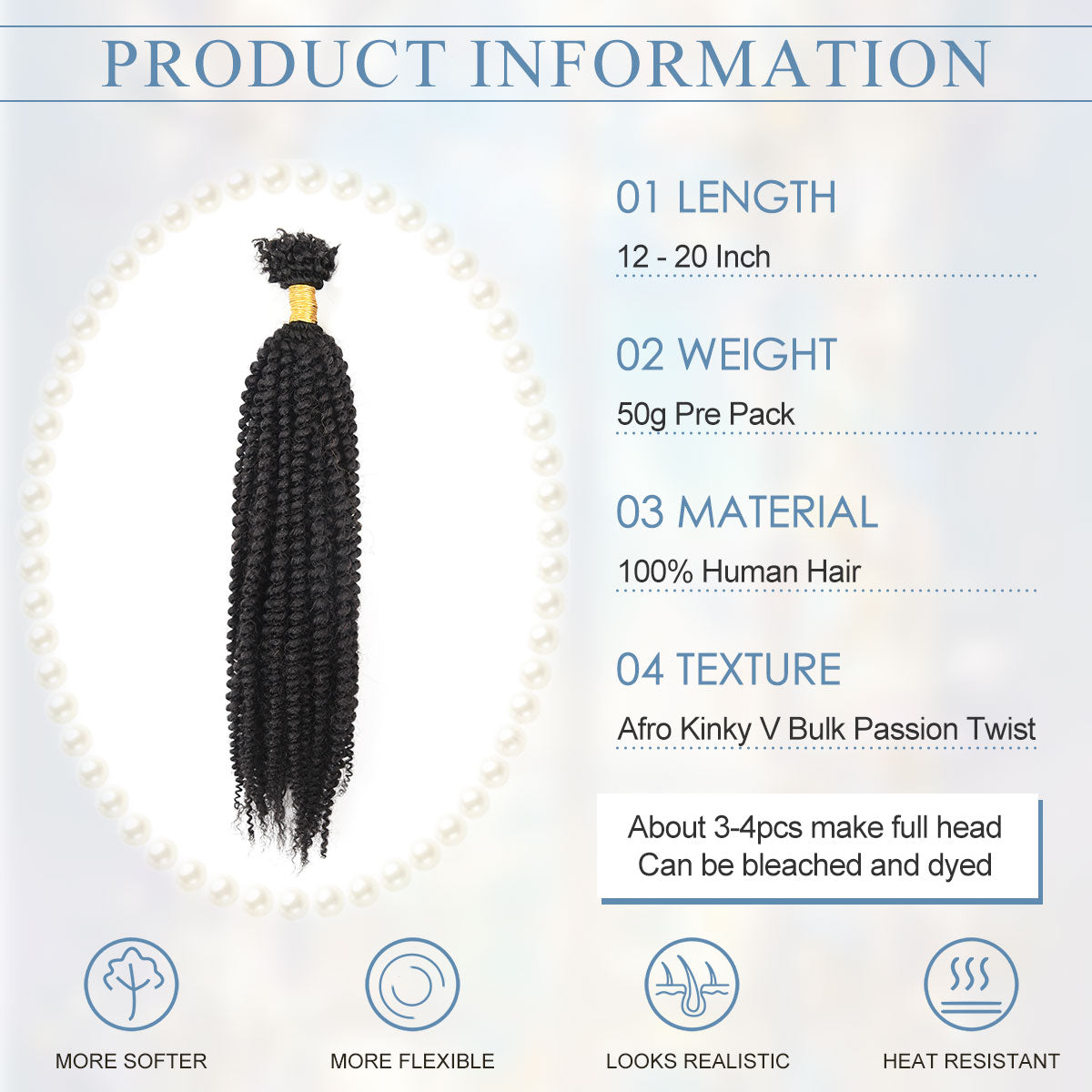Afro Kinky V Bulk Human Hair For Twist Crochet Braiding Hair 12-20 Inch Natural Black