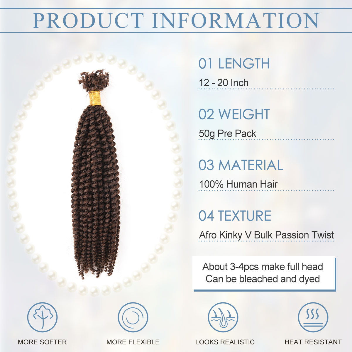 #4 Afro Kinky V Bulk Human Hair For Twist Crochet Braiding Hair 12-20 Inch