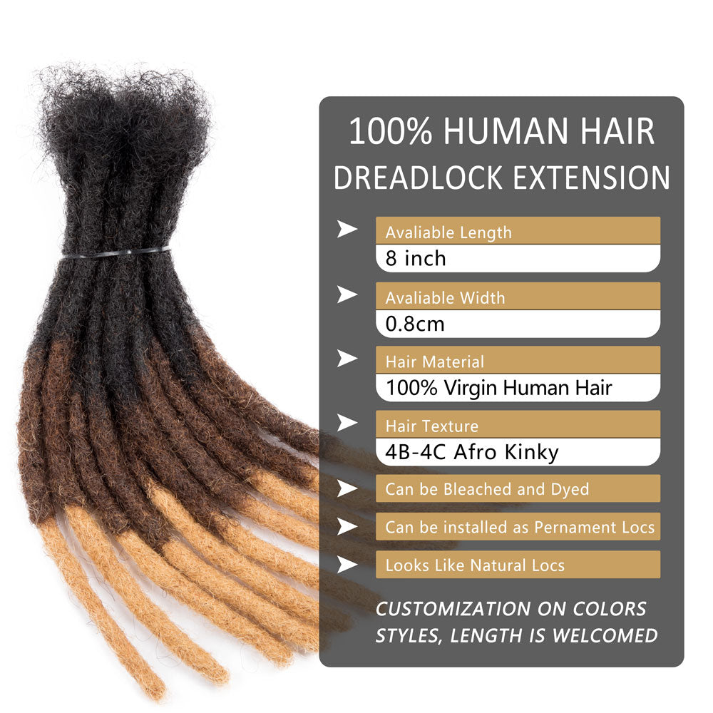 #T1B/4/27 Color Human Hair Dreadlocks Extensions Handmade Locs For Men and Women 0.8cm Thickness