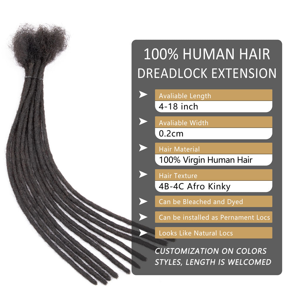 0.2cm Thickness Human Hair Dreadlocks Extensions Locs Hair Extensions For Men and Women 6-18 Inch