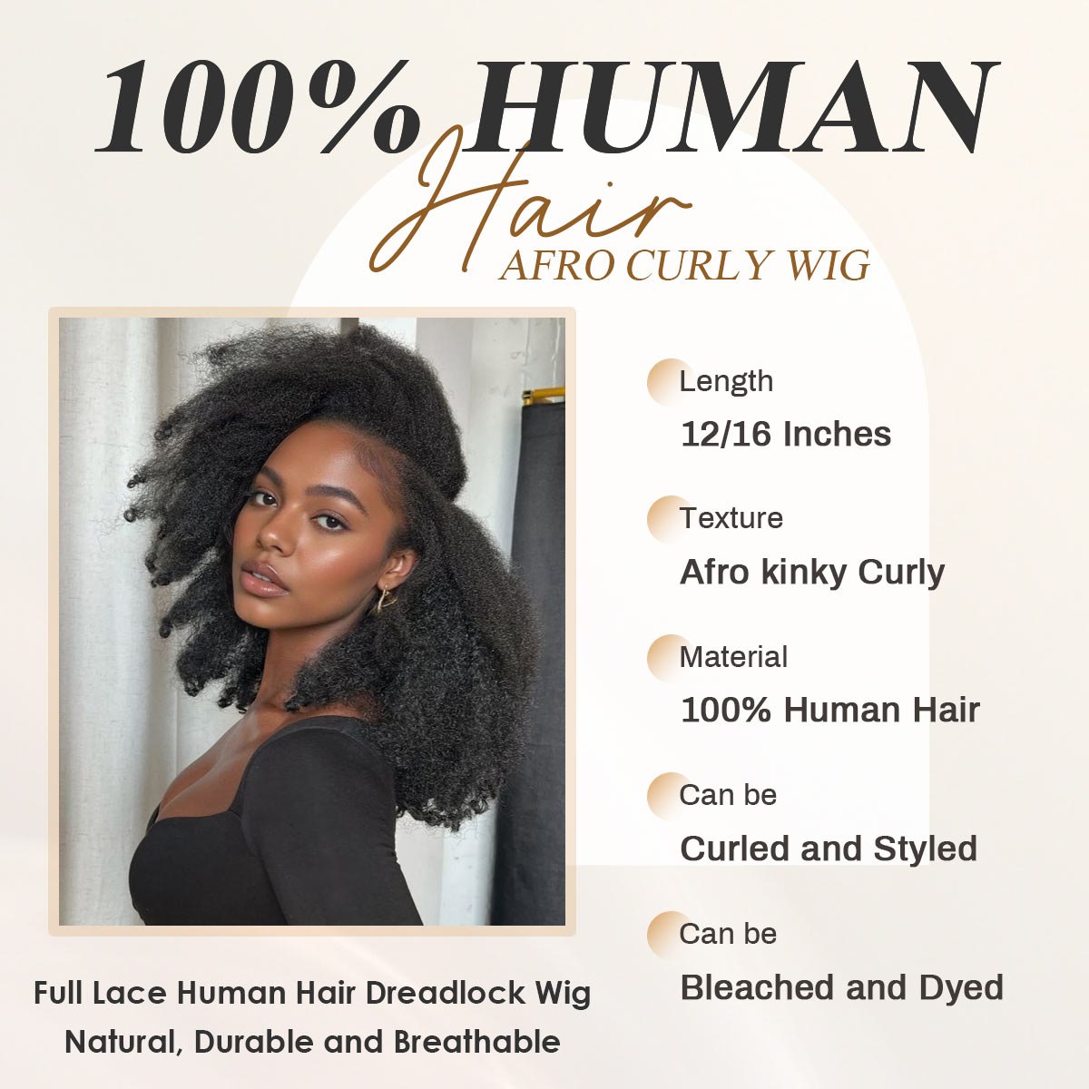 Afro Human Hair Wig Full Lace Base