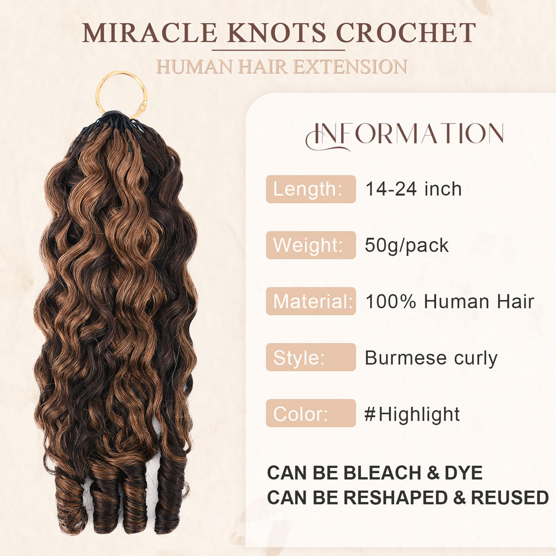 Highlight Burmese Curly Crochet Hair Feather Human Hair Extension