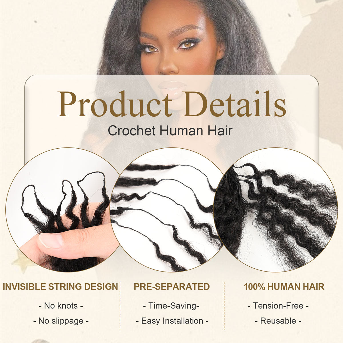 Kinky Straight Crochet Hair for Braids, Twists,  Feather Crochet Human Hair Extension