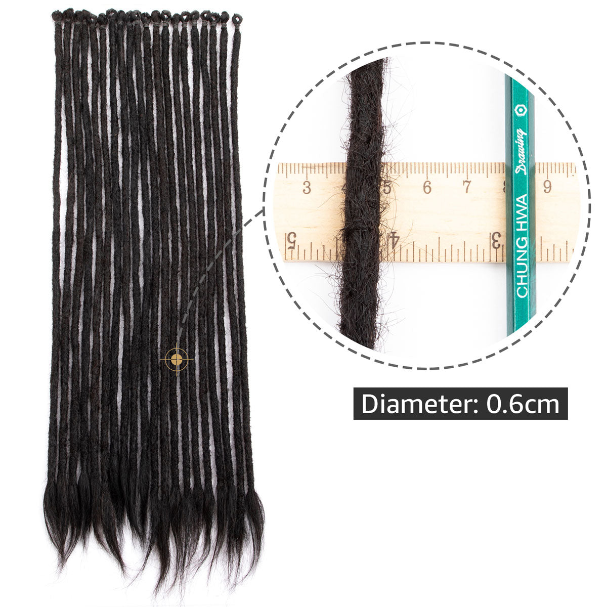 Pre-Looped Straight Human Hair Dreadlocks Extensions Single Ended Handmade Locs For Men and Women 0.6cm Thickness