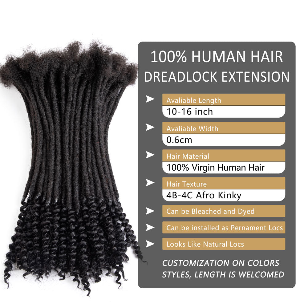 0.6cm Afro Human Hair Dreadlocks with Curly Ends For Men and Women