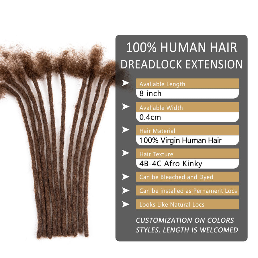 #4 Dark Brown Human Hair Dreadlocks Extensions Handmade Locs 0.4cm-0.8cm Thickness