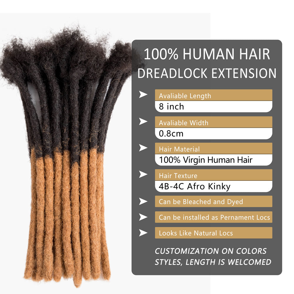 Extensions de cheveux humains de couleur marron ombré # T1B/30, dreadlocks faits à la main, épaisseur de 0.8cm