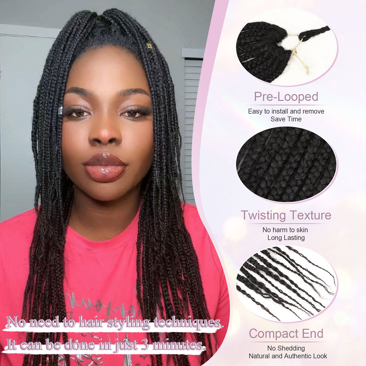 Pre-Looped Crochet Box Braids Human Hair，Natural Black