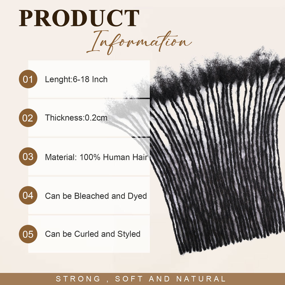 0.2cm Soft Locs Human Hair Dreadlock Extensions Locs Hair Extensions For Men and Women 4-18 Inch