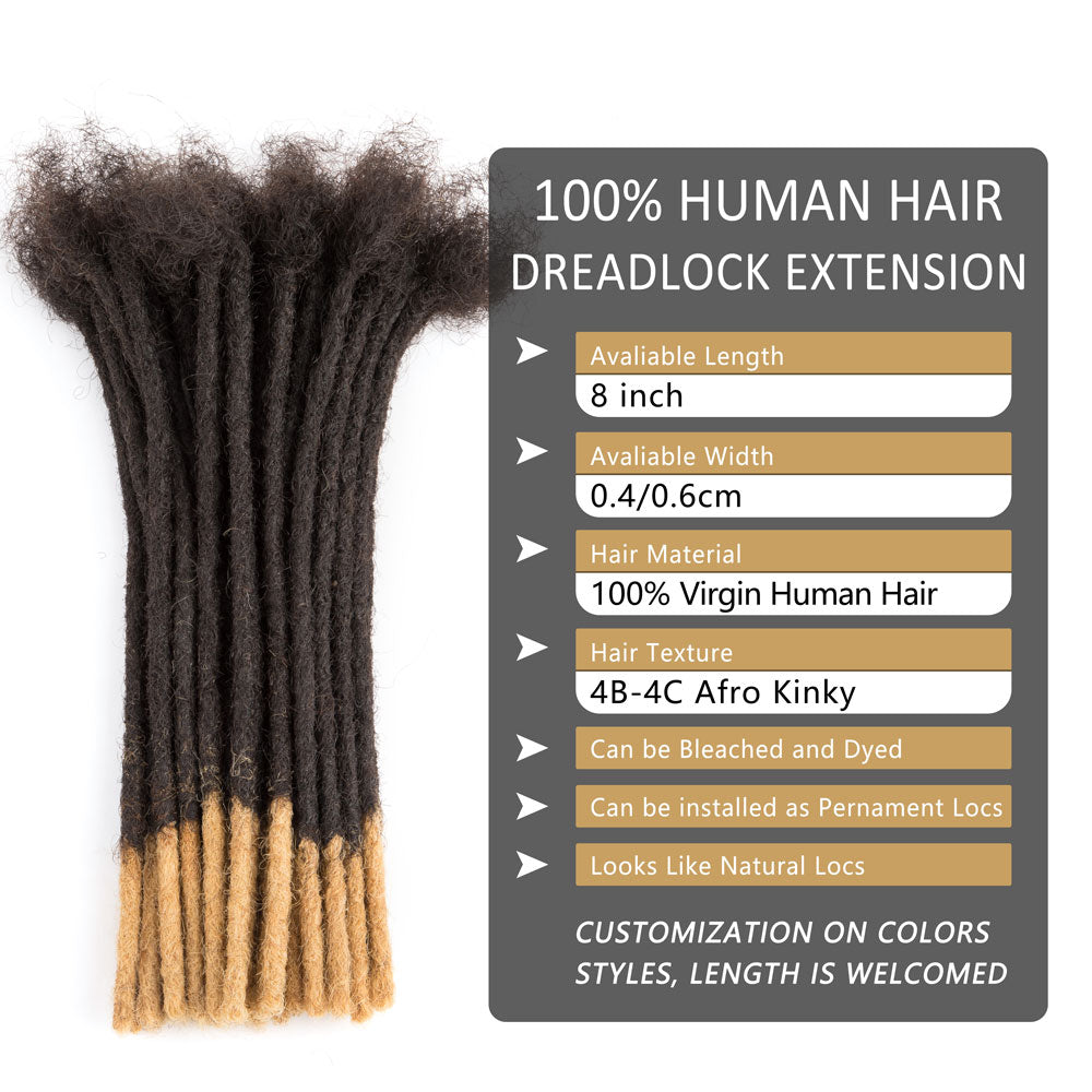 #T1B/27 Honey Blonde Tips Color Human Hair Dreadlocks Extensions Handmade Locs 0.4cm-0.6cm Thickness