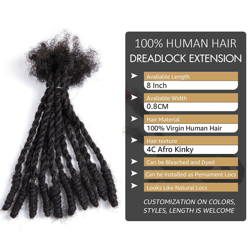Dreadlocks de cheveux humains à deux brins 0.4cm-0.8cm Style Retwisting Starter Dreads Locs Extensions