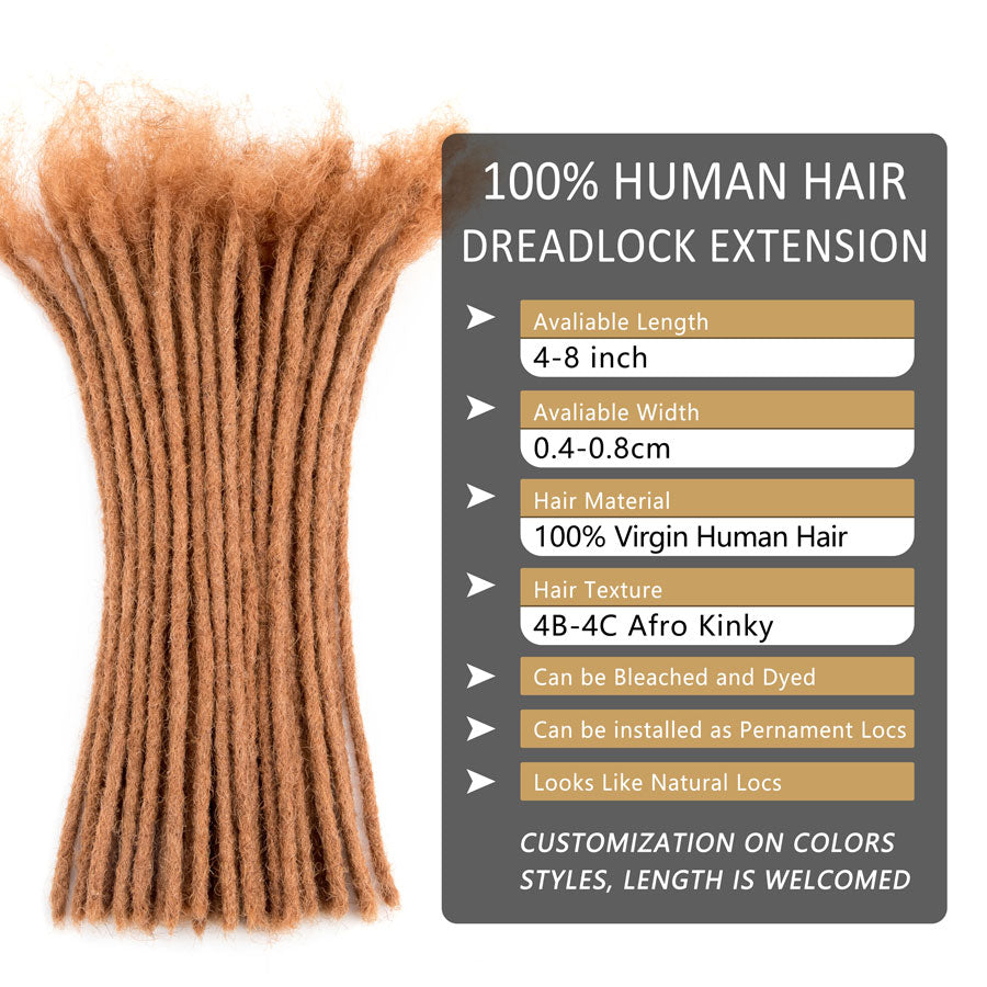 #30 Brown Human Hair Dreadlocks Extensions Handmade Locs 0.4cm-0.8cm Thickness