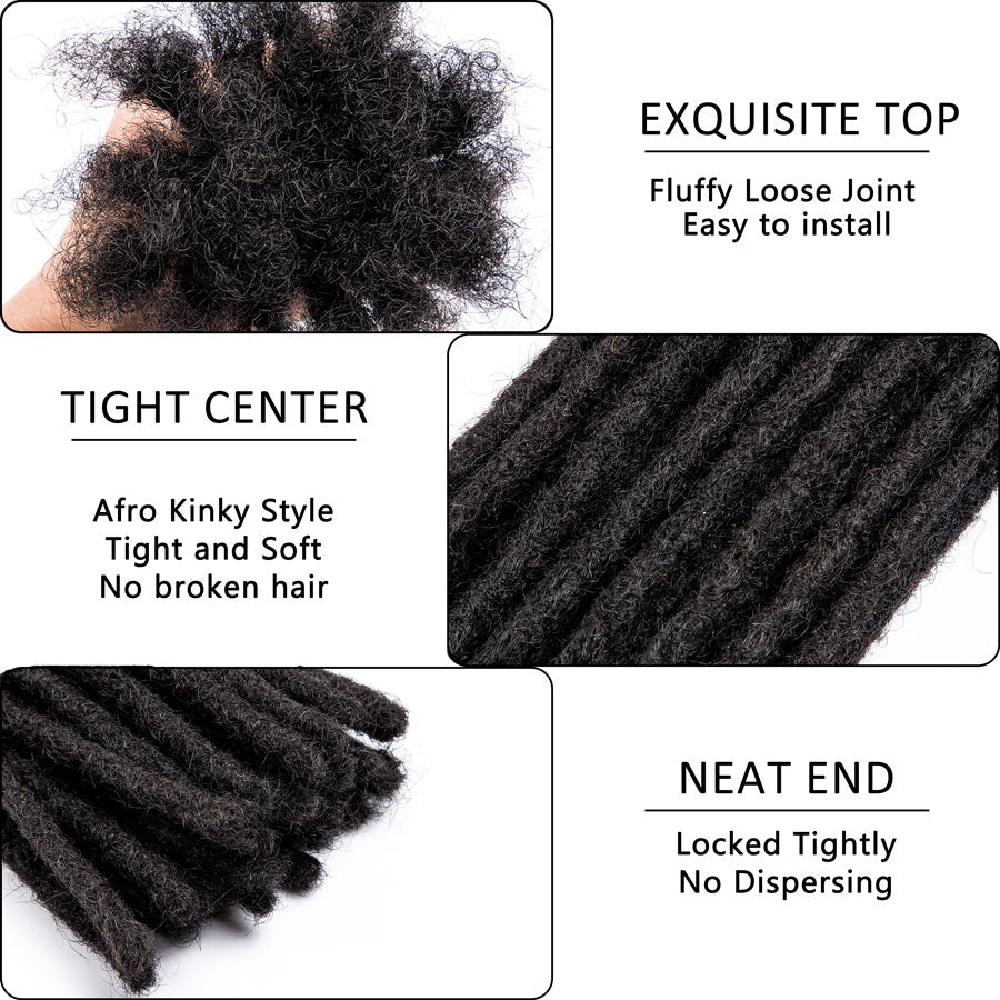 Extensions de cheveux humains Dreadlocks permanentes Afro Dreads 0,6 cm d'épaisseur (4-18 pouces)