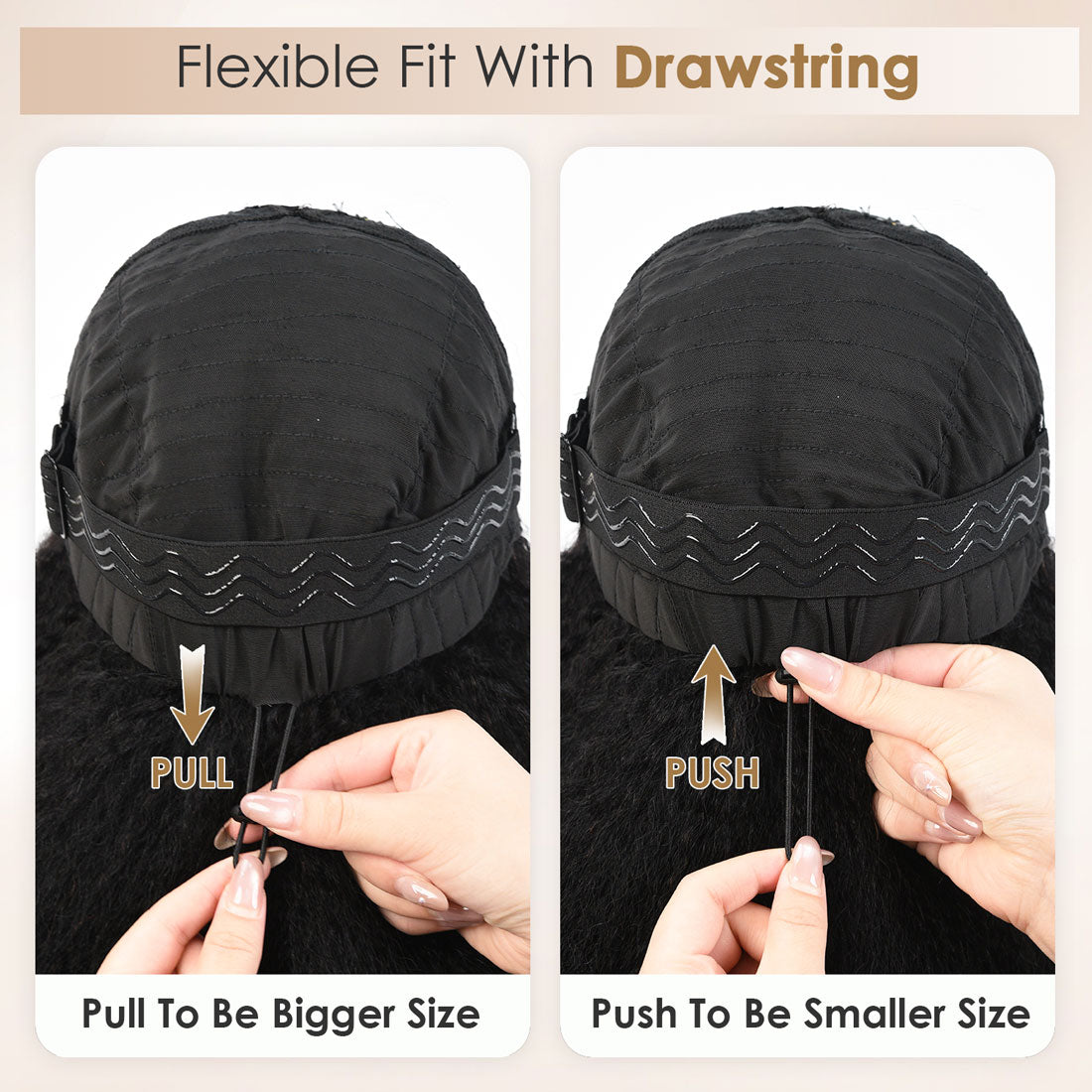 V Part Glueless Drawstring Kinky Straight 100% Human Hair Wig, 210% Density, No Leave Out, Soft Natural Blend, Adjustable Cap, Beginner Friendly Wear and Go Wig