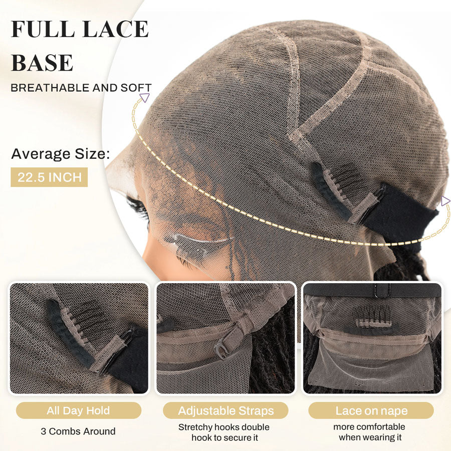 Human hair full lace wig cap construction: breathable, adjustable straps, combs, 22.5 inch size.