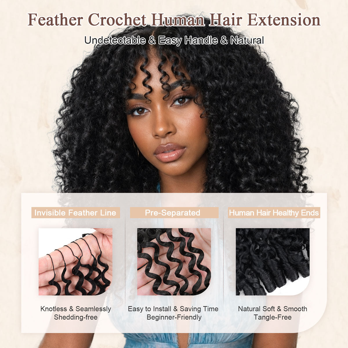Burmese Curly Crochet Hair Natural Black Feather Human Hair Extension