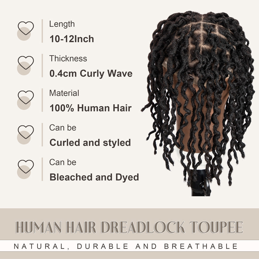 Deux brins Twist Dreadlocks Toupee Afro Retwisting Locs Unité de base pour hommes noirs 100 % cheveux humains Weave Hair Unit 8 x 10 pouces avec dentelle transparente