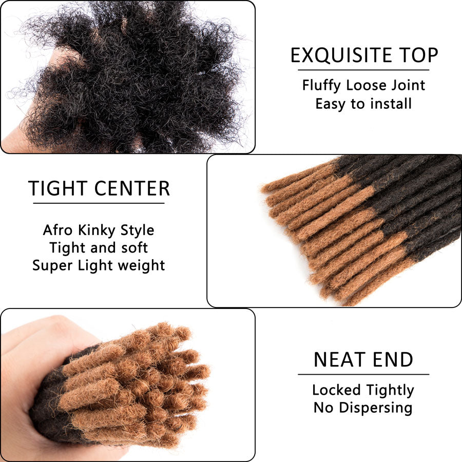 #T1B/30 Brown Tips Color Human Hair Dreadlocks Extensions Handmade Locs 0.4cm-0.6cm Thickness