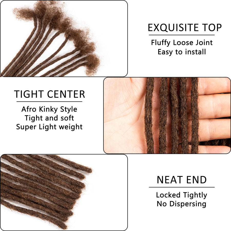 #4 Dark Brown Human Hair Dreadlocks Extensions Handmade Locs For Men and Women 0.4cm-0.8cm Thickness