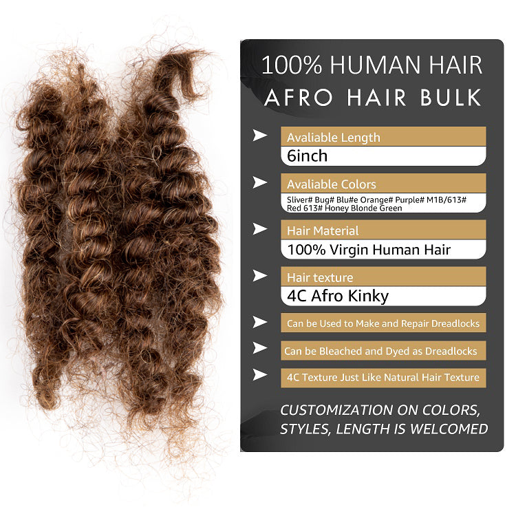 #4 4C Afro cheveux humains en vrac pour dreadlocks, extensions de réparation 6 pouces
