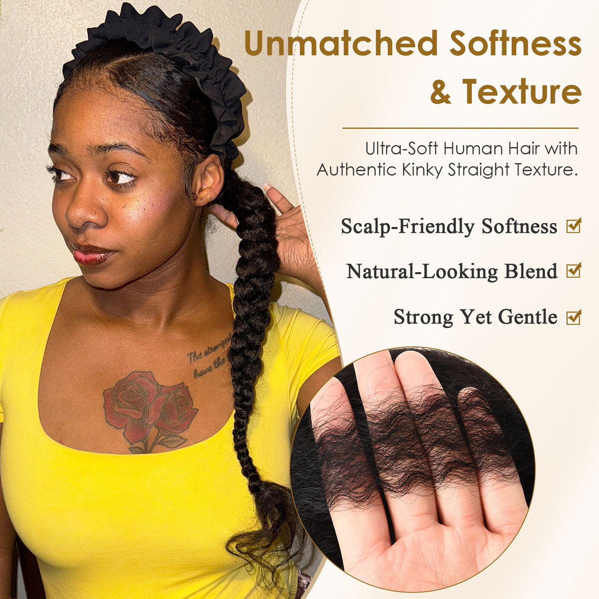 Pre Stretched Braiding Hair for Braids Twists Soft Human Hair Kinky Straight Texture 100% Virgin Hair Extensions