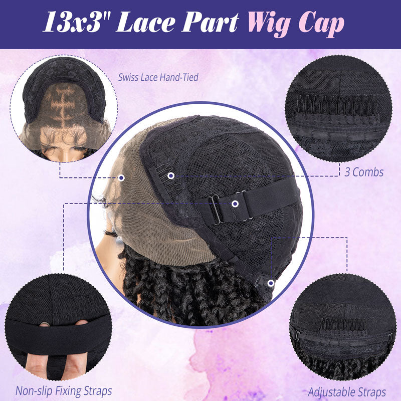 28 Inch 13x3 Lace Braided Wigs, Square Knotless Box Braid Wig for Black Women, Synthetic Butterfly Box Braids Wig with Baby Hair