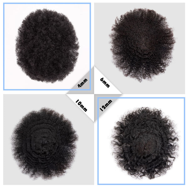 Afro Hair Toupee 4/6mm Curl 100% Human Hair Base Unit